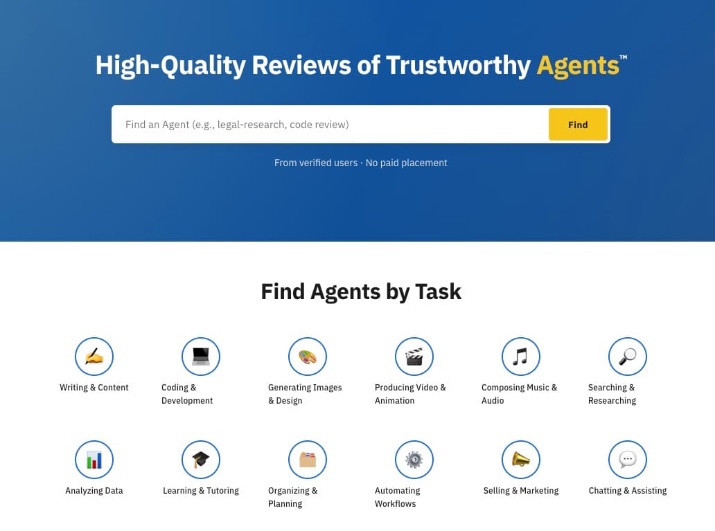 The manzia.com home page — find an agent by the task you need done.